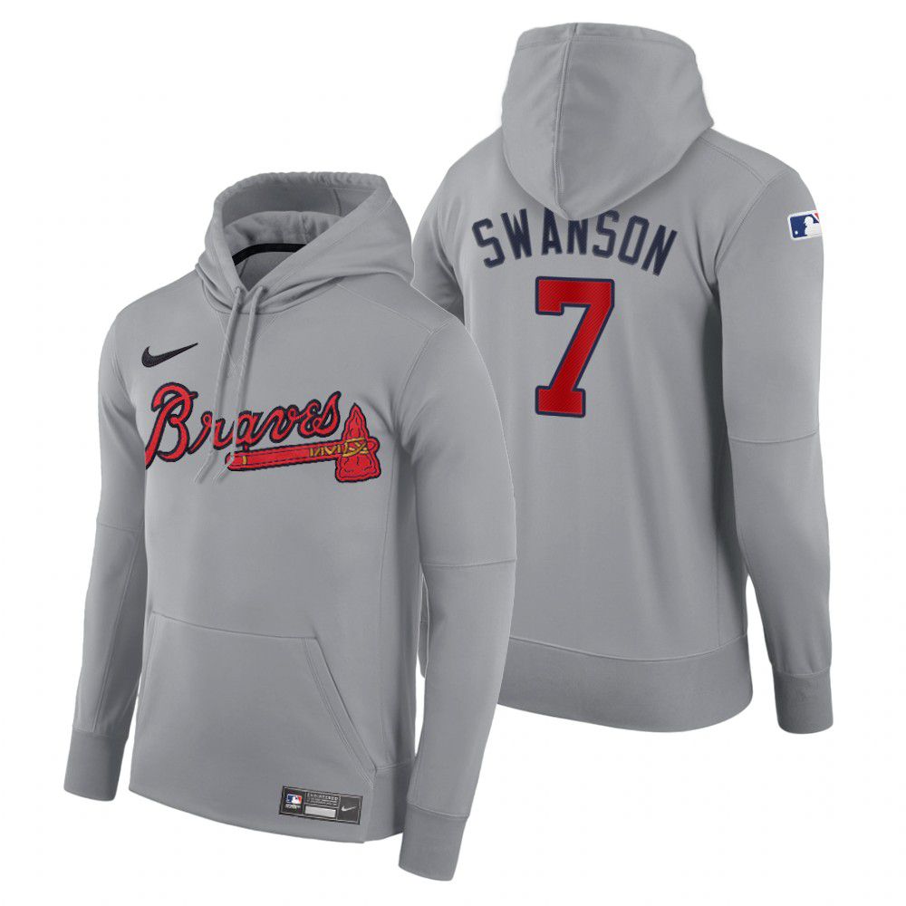 Men Atlanta Braves #7 Swanson gray road hoodie 2021 MLB Nike Jerseys